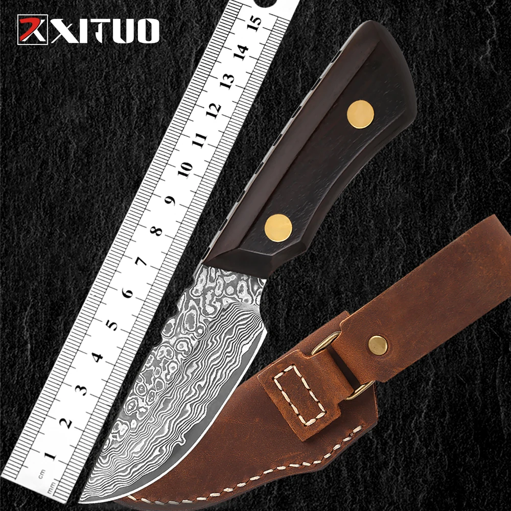 

XITUO Survival Hunting Knife with Cowhide Scabbard Sheath Fixed Blade Household Fruit Knife Tactical Knife for Camping Outdoor