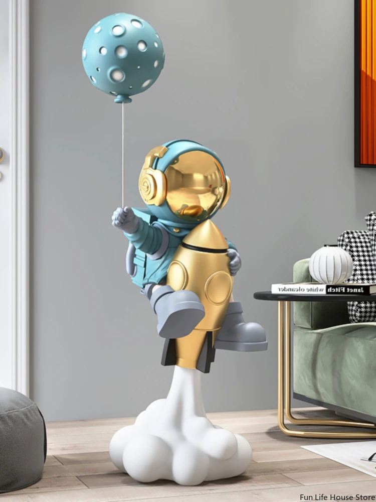 130 Cm Astronaut Balloon Sculpture Large Floor-standing Decoration Living Room TV Cabinet Home Decoration Statue Housewarming