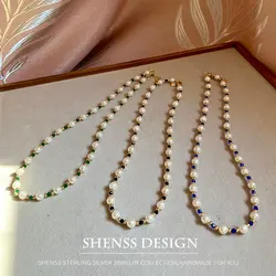 Fashionable Imitation Shell Pearl Spinel Necklace Copper Plated 14k Gold Accessory for Women's Jewelry