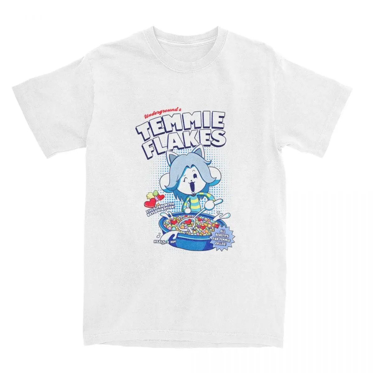 Temmie Flakes Game Undertale Men's T Shirts Vintage Tees Short Sleeve Crew Neck T-Shirt Cotton New Arrival Clothes