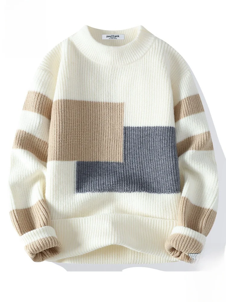 

PaulFrank Large Mouth Monkey Contrast Color Plaid Knitwear Men's Casual Loose Fit Autumn New Sle Faion Brand