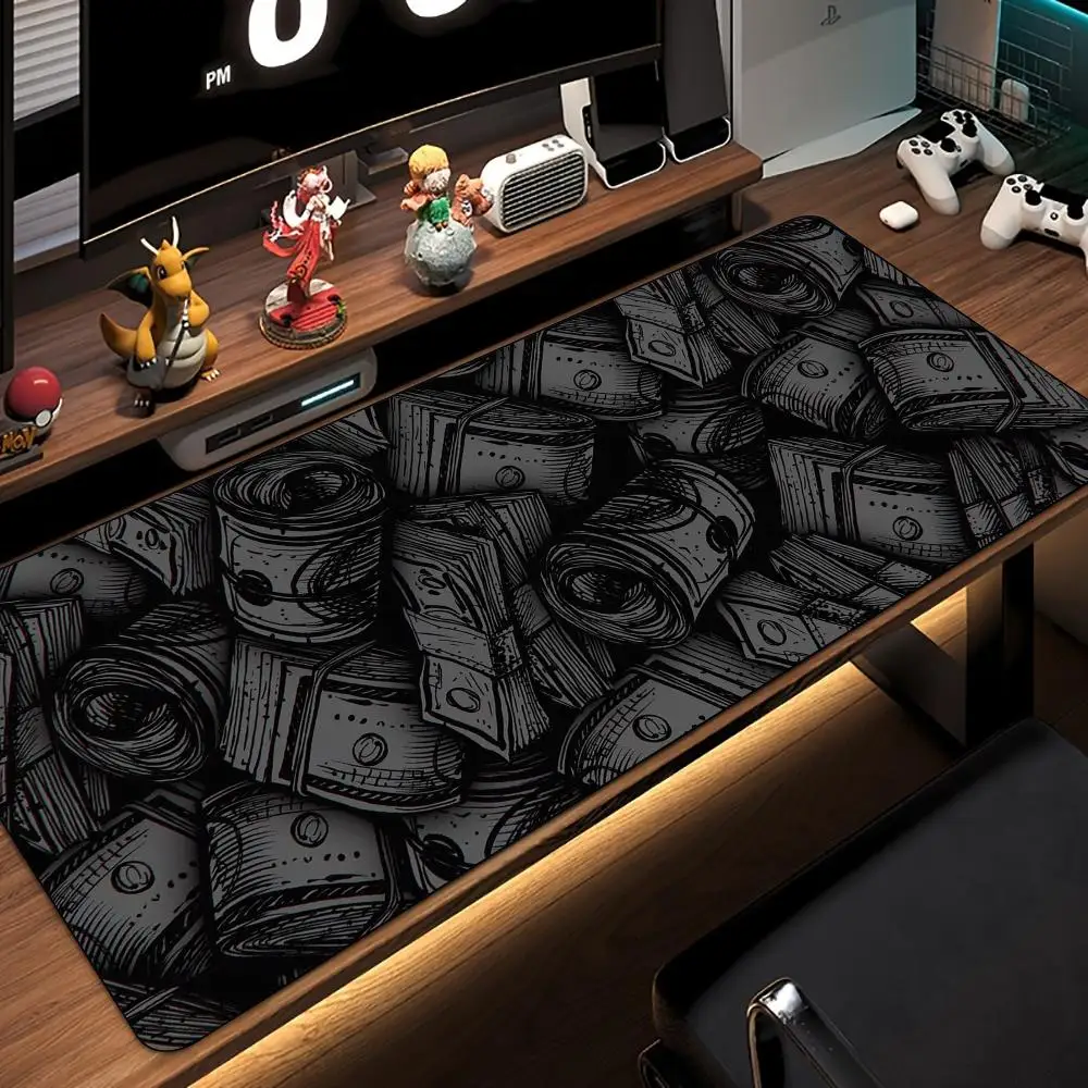 แผ่นรองเมาส์ลายธนบัตร พร้อมขอบเย็บ ฐานยางกันลื่น อุปกรณ์เสริมสำหรับเกมเมอร์ แผ่นรองเล่นเกม แผ่นรองขนาดใหญ่