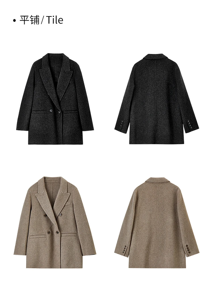 SENTUBILA Wollmisch-Blazer für Damen 2026 Winter Warmer Doppelreihiger Wollmantel Damen-Oberbekleidung Damenkleidung W44O56673 – Detail 38