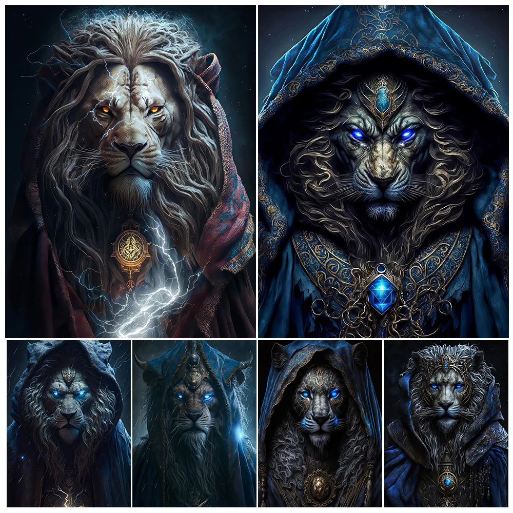 

Lion Shaman Wizard Vintage Wall Art Canvas Painting Abstract Mysterious Magic Creature Art Poster And Print Home Decor Unframed