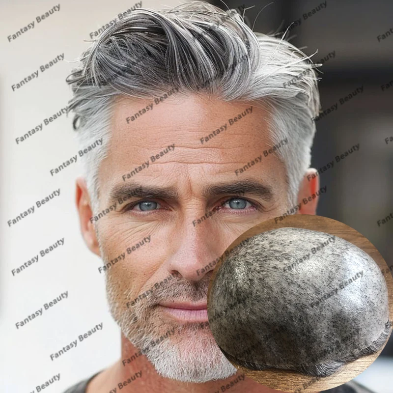 1B65 протез человеческих волос Grey Man, капиллярный протез, полностью искусственная кожа, инъекция, базовый мужской парик, недетектируемый, микро-длинные волосы