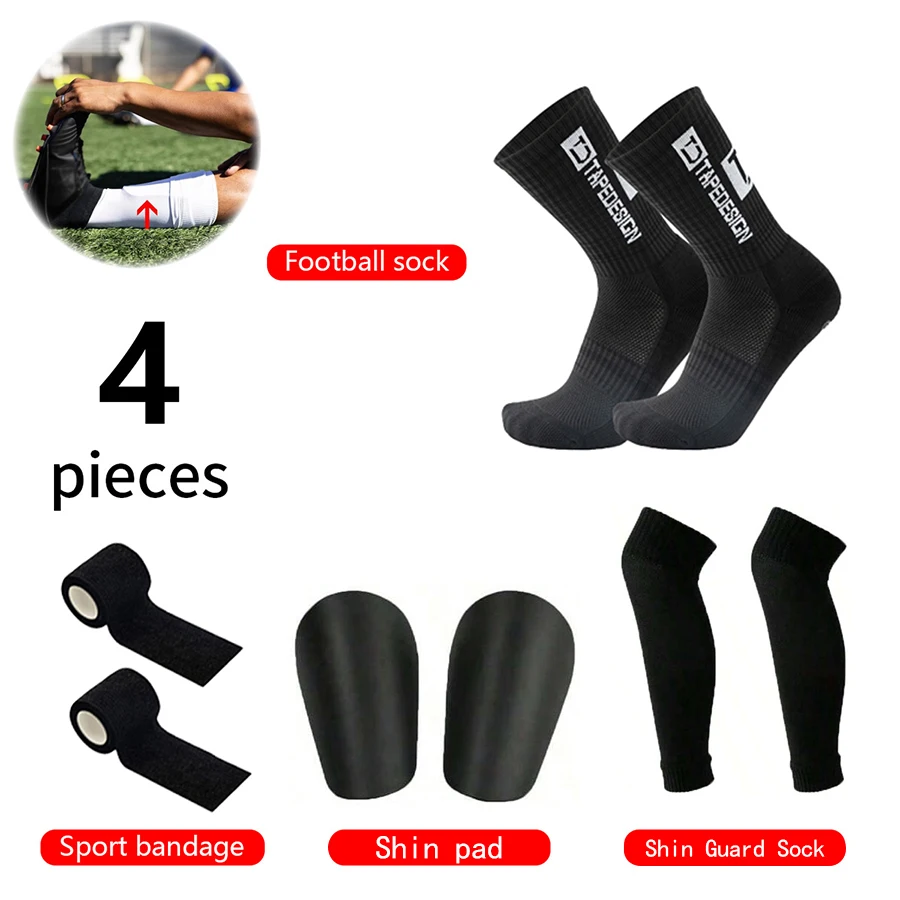 4-teiliges Fußball-Zubehör-Set: Rutschfeste Fußballsocken, Basketballsocken, Schienbeinschoner-Socken, Mini-Schienbeinschützer, Sportbandagen – Detail 10