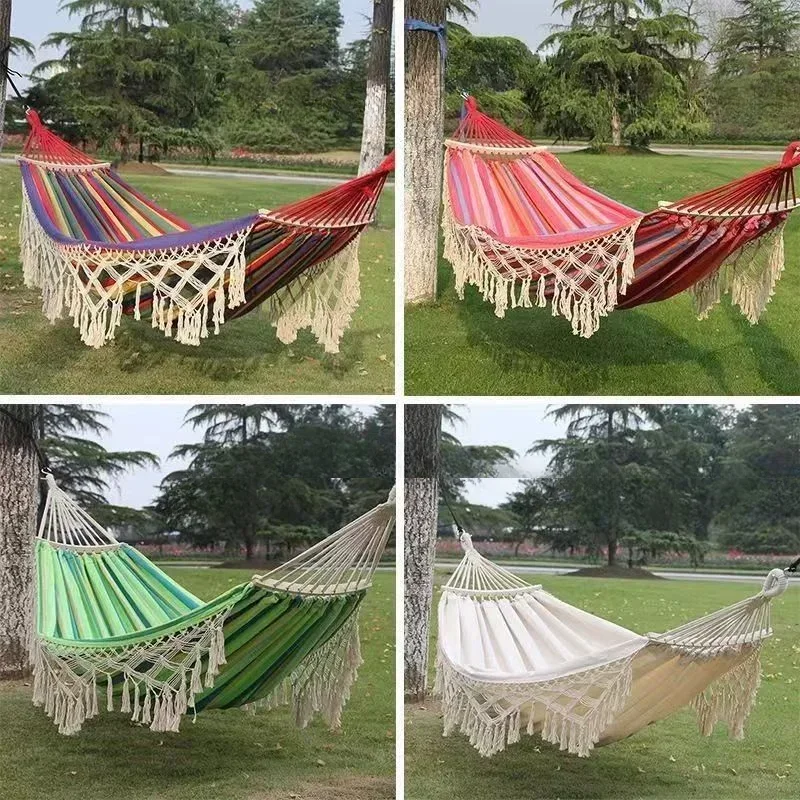 Kryta pojedyncza i podwójna huśtawka rekreacyjna z frędzlami Anti-roll Camping Swing Chair Ins Fringe Hamak Outdoor Camping Canvas