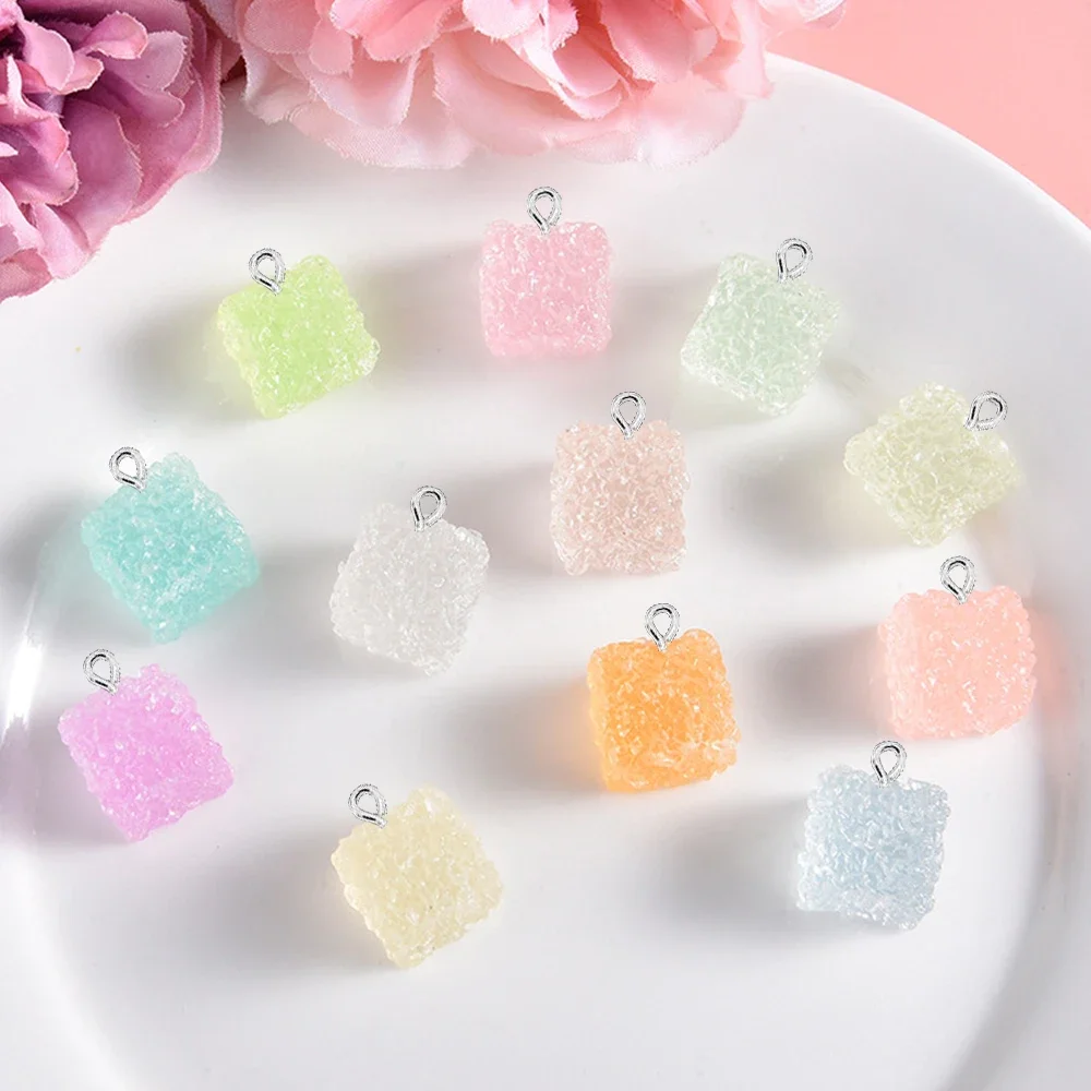 10PCS Noctilucent Sugar Cube Series Flat Back Charms For Earrings Bracelet Hairpin DIY Jewelry Pendants Decoration Accessories