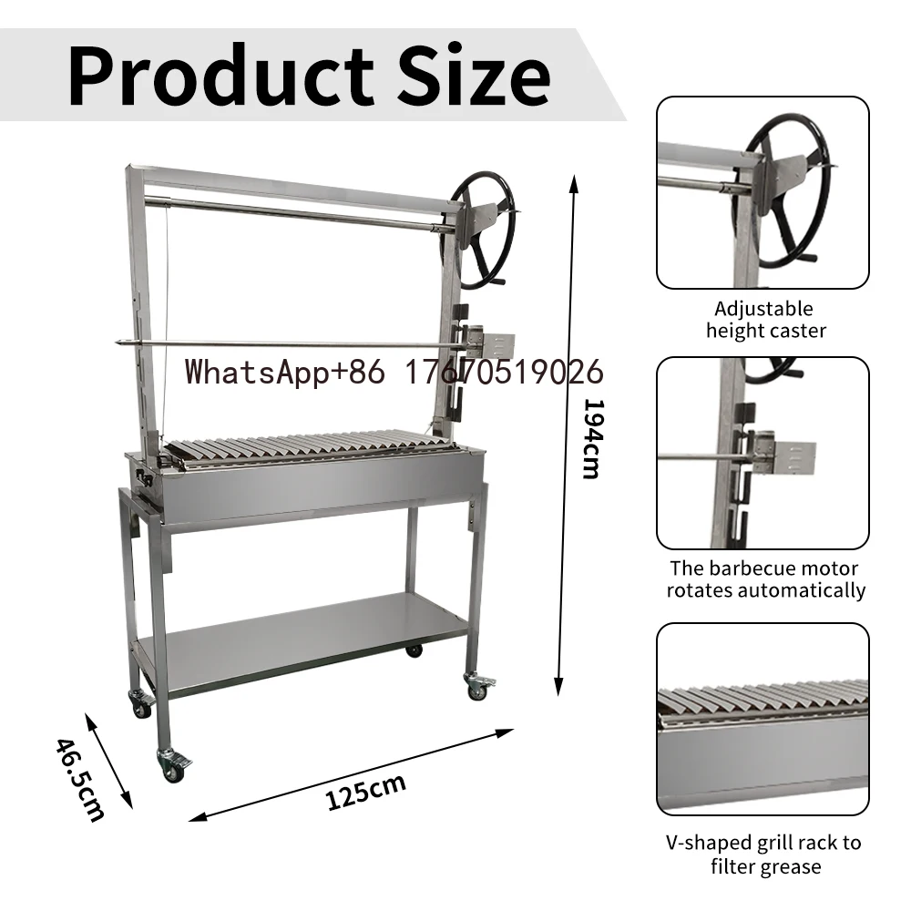 Adjustable Height Modern Stainless Steel Santa Maria Grill Rack Trolley Complete Large Skewers Argentinian Grill - HDC34B