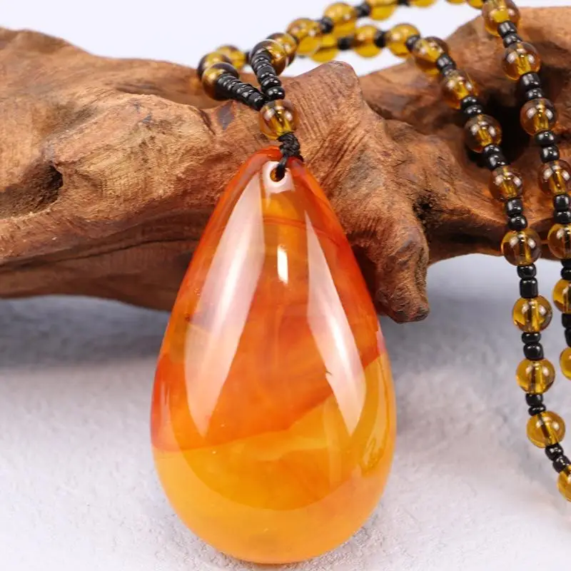 * New! Natural Amber Necklace Beeswax Bead Necklace Honey Brazilian Amber Necklace Endant Handmade Ethnic Style Pendant Ornament