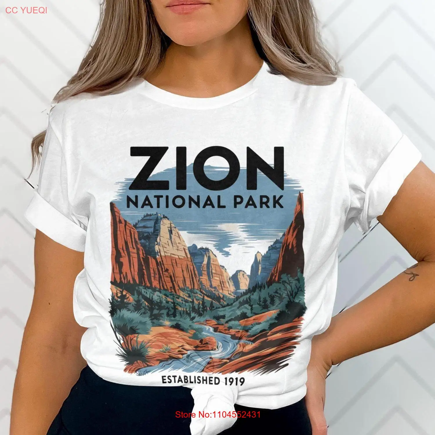 تي شيرت Zion National Park لمحبي المغامرات الخارجية والمشي لمسافات طويلة والمناظر الطبيعية الخلابة بأكمام طويلة أو قصيرة