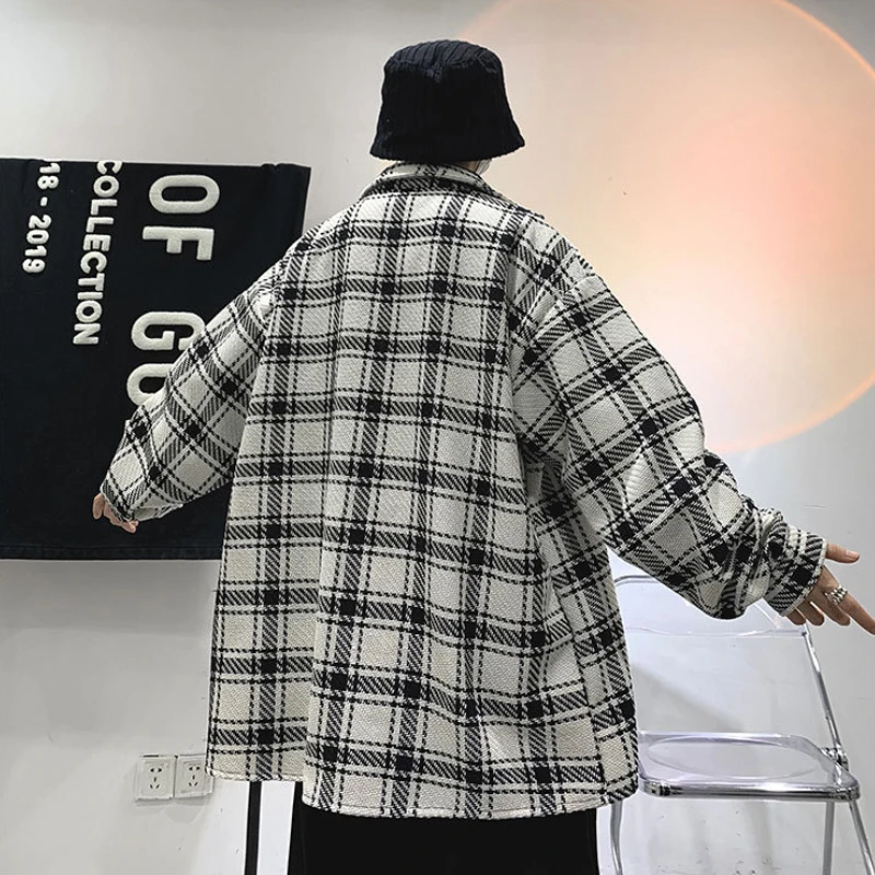 Wool Plaid Jacket Men Spring Autumn High Street Handsome Ins Trendy Versatile Loose Teenagers Korean Style Long Sleeve College