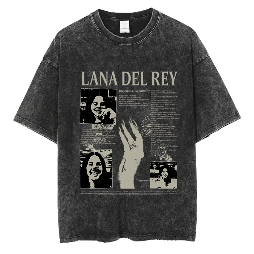 Lana Del Rey Ldr Sailing T-shirt Men\'s Hip Hop Korean Fashion Style Tshirts Unisex Vintage Washed Oversized Short Sleeve T Shirt