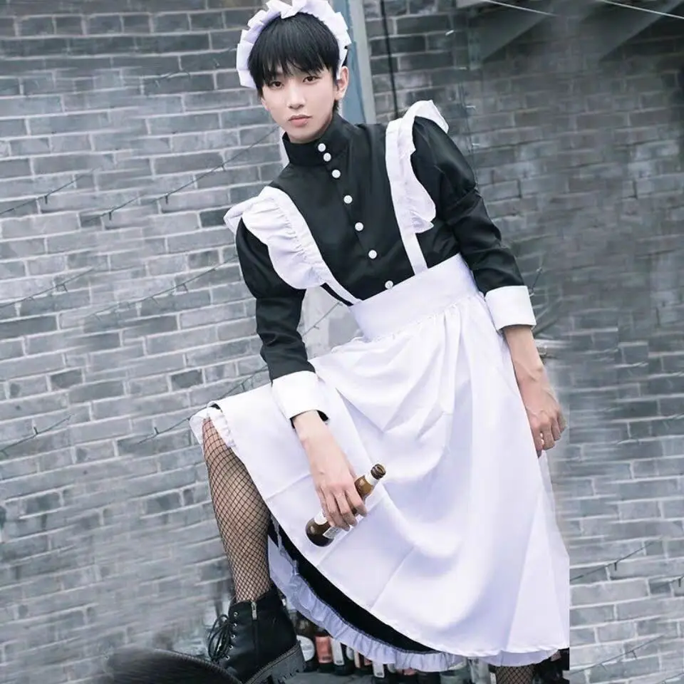 Roupa de empregada Anime vintage para homens, Cafe Wear, Vestuário Cosplay Traje, Bonito Vestido Lolita Japonês, Garçonete Festa, Roupas Góticas Kawaii