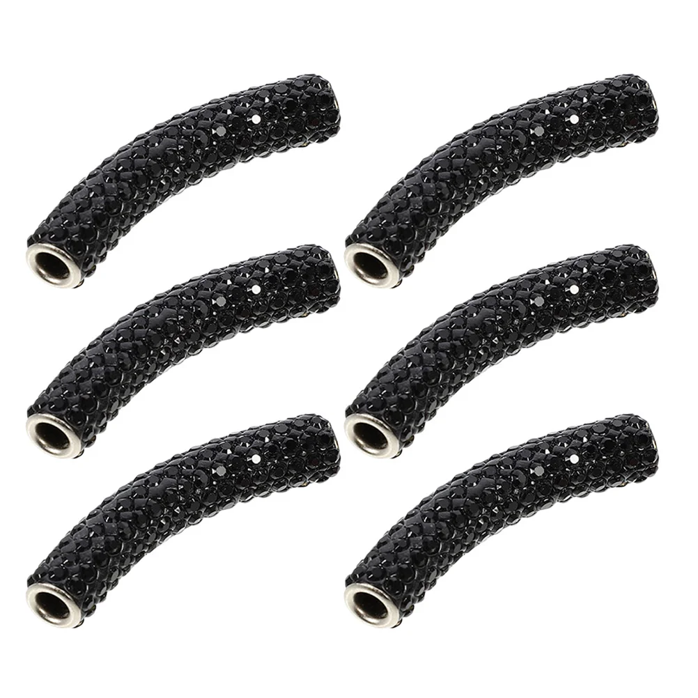 

6pcs Rhinestone Noodle Tube Large Hole Metal Spacer Beads For Shoelaces Diy Jewelry Making Hollow Curved Beads Bling