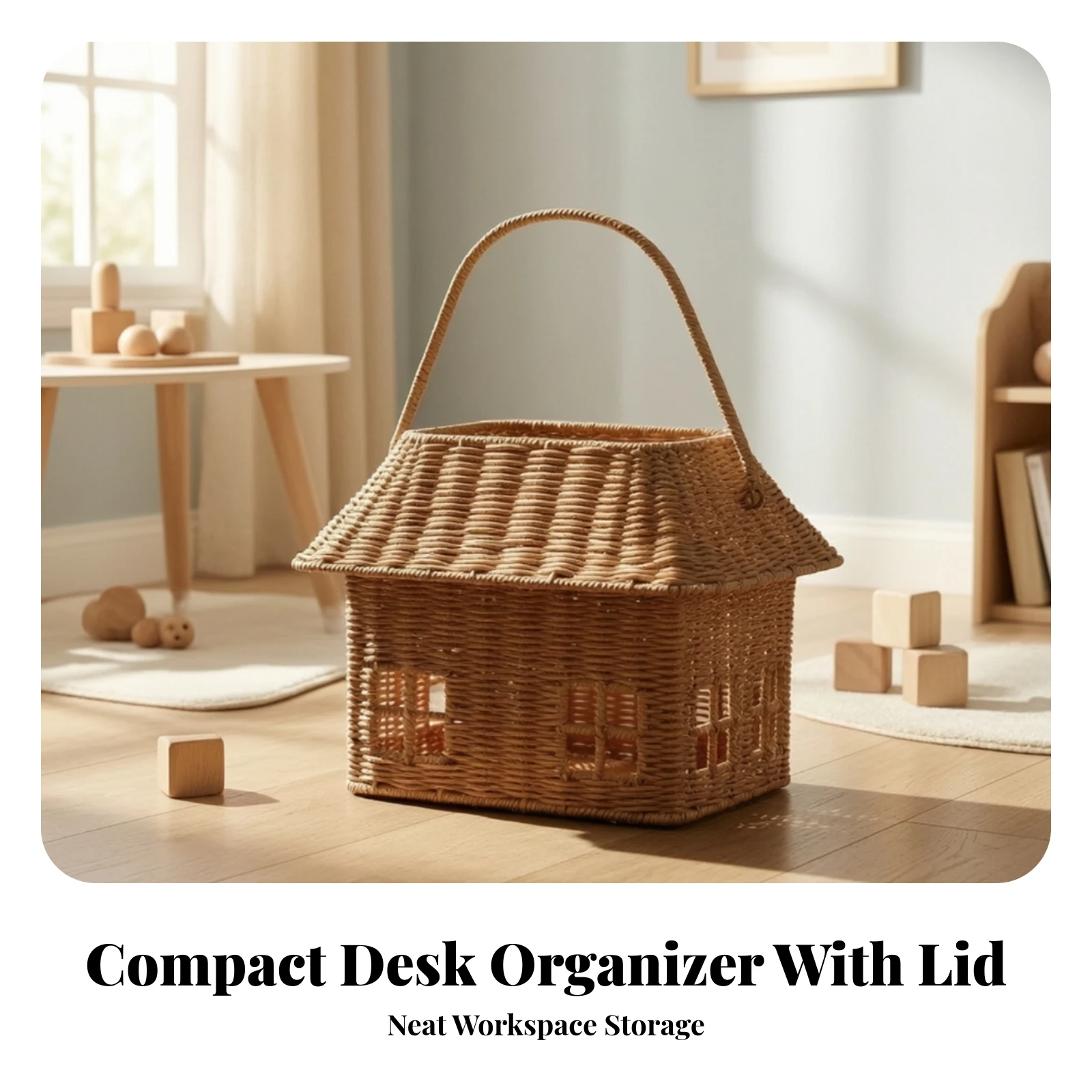 House Basket with Lid Decorative Paper Rope Basket with Lid Tabletop Organizer Natural Stylish for Children, Nursery