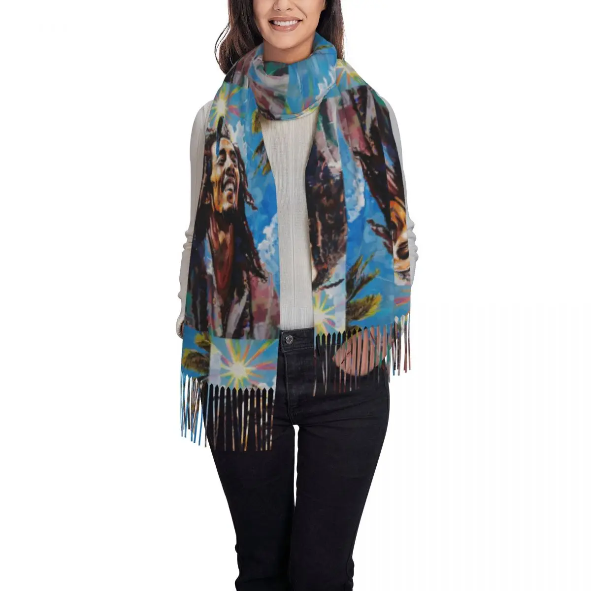 Funny Bob Marley Scarf Tassel Scarves Women Soft Warm Shawls and Wraps Long Fall Winter Shawl Wrap