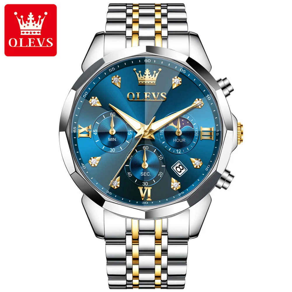 OLEVS 3670 Bestseller Herrenuhren Mondphase Chronograph Wasserdicht Kalender Klassische Business Quarz-Armbanduhr für Männer