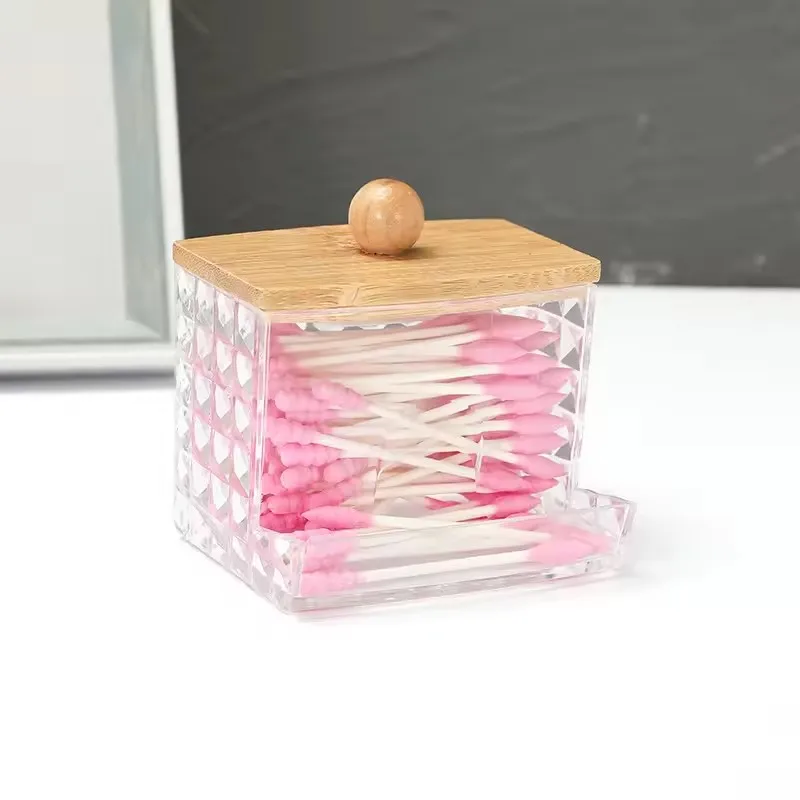 

1PC Acrylic Storage Box Bathroom Jar Makeup Organizer Cotton Round Pad Holder Cotton Swab Transparent Box Holder Dispenser