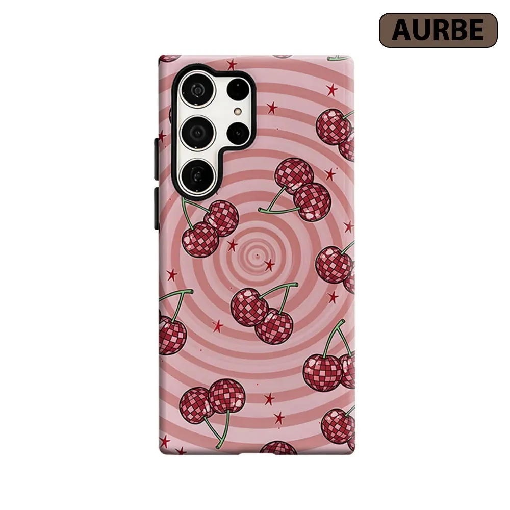 Disco Cherry Swirl Phone Case For Samsung Galaxy S26 S25 S24 S23 Ultra Plus HD Hard Double Layer Film Cover