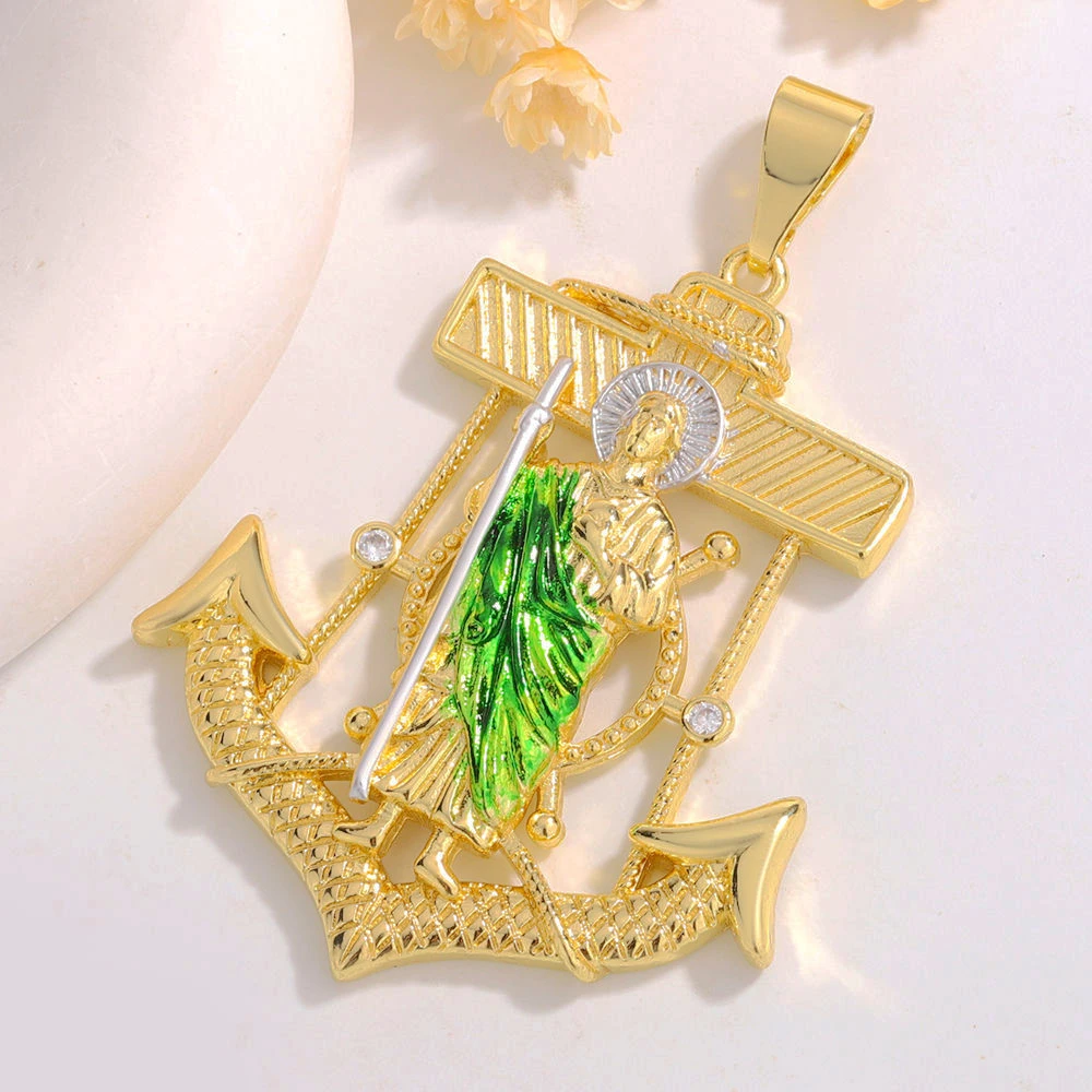 

Luck Fashion New Religious Catholic Virgin Mary St. Jude Tricolor Anchor Personality Necklace Pendant Suitable for Party Gifts