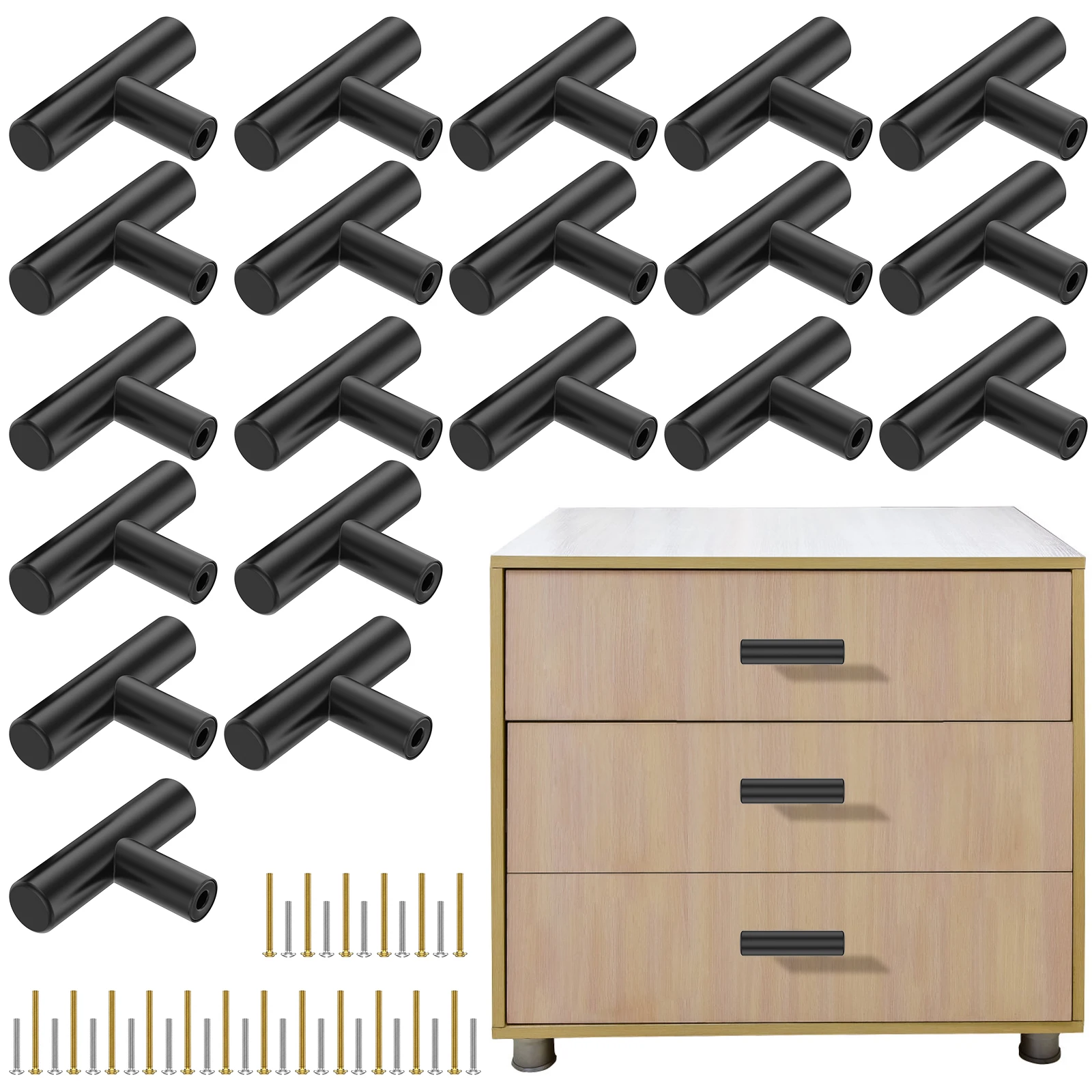 

20pcs Cabinet Knobs Stainless Steel Drawer Pull Single Hole T-Shaped Handles Knob for Cupboard Dresser Bathroom Kitchen Hardware
