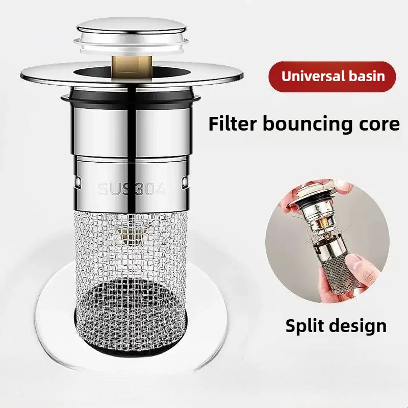 

Washbasin Leak Plug, Stainless Steel Odor Proof Bouncing Core, Press Type Sink Drain, Universal Accessory for Washbasin 1PCS