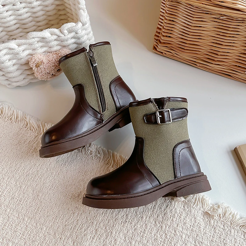 Little Girls Quilted Ankle Boots 2026 New Winter Toddler Thick Sole Leather Boots Non-slip Classic Retro School Christmas Party