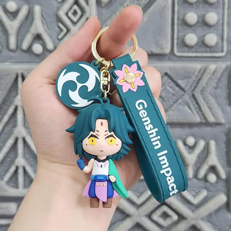 Anime Cosplay Genshin Impact Tartaglia Amber Diluc Silicone Doll Keychain Cute Doll School Bag Pendant Childrens Toy Gift