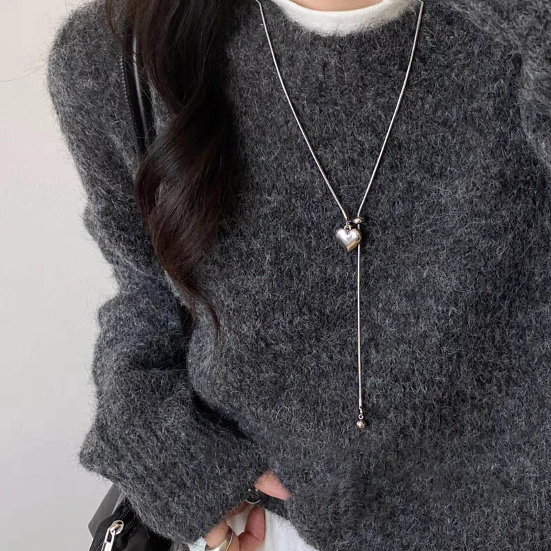 Stainless Steel Long Necklace with Heart Pendant Adjustable Chain Sweater Jewelry for Women Accessories image 6