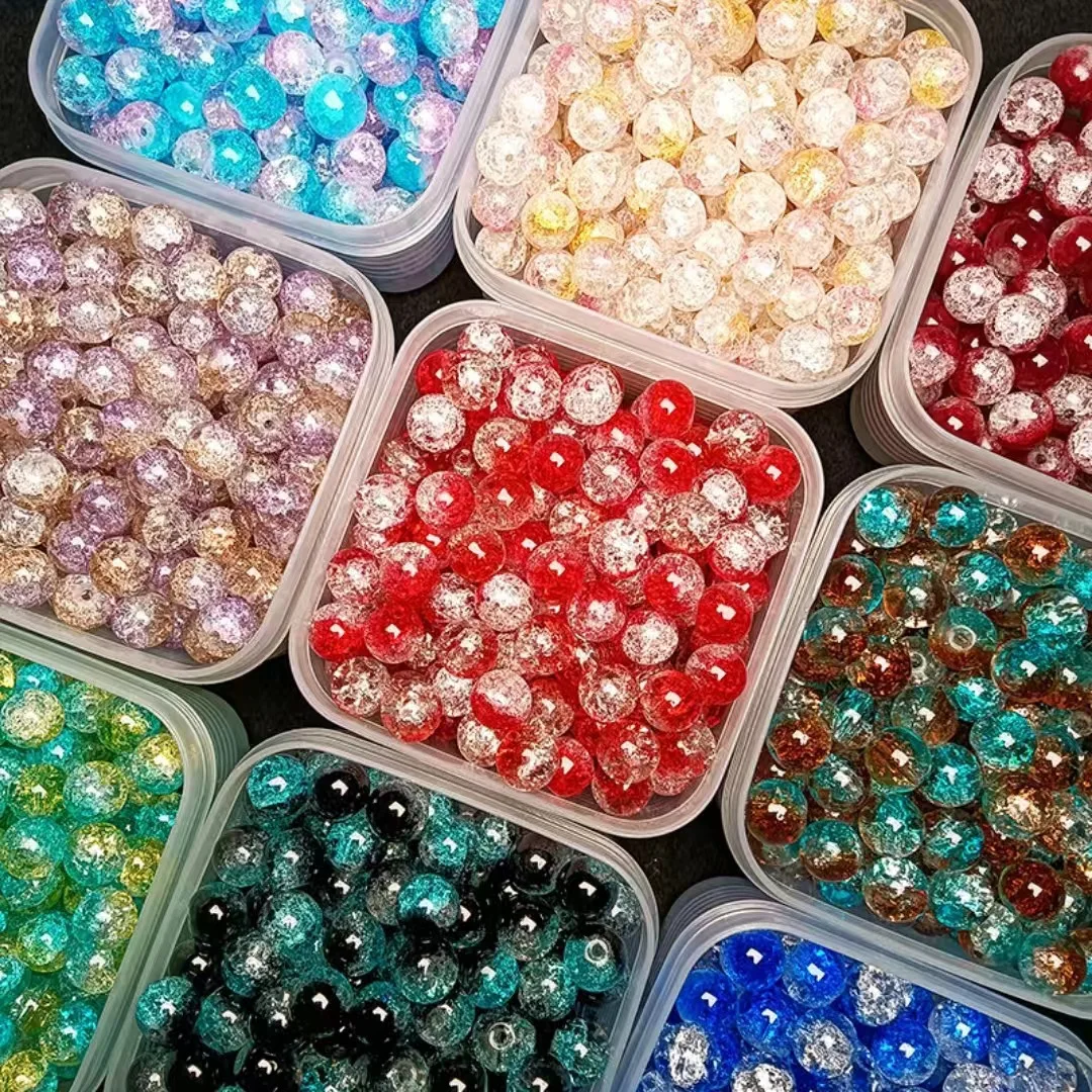6/8/10mm Ice Cracked Colored Glaze Explosion Beads Glass Beads Handmade Diy Bracelet Necklace Loose Beads Round Beads Material