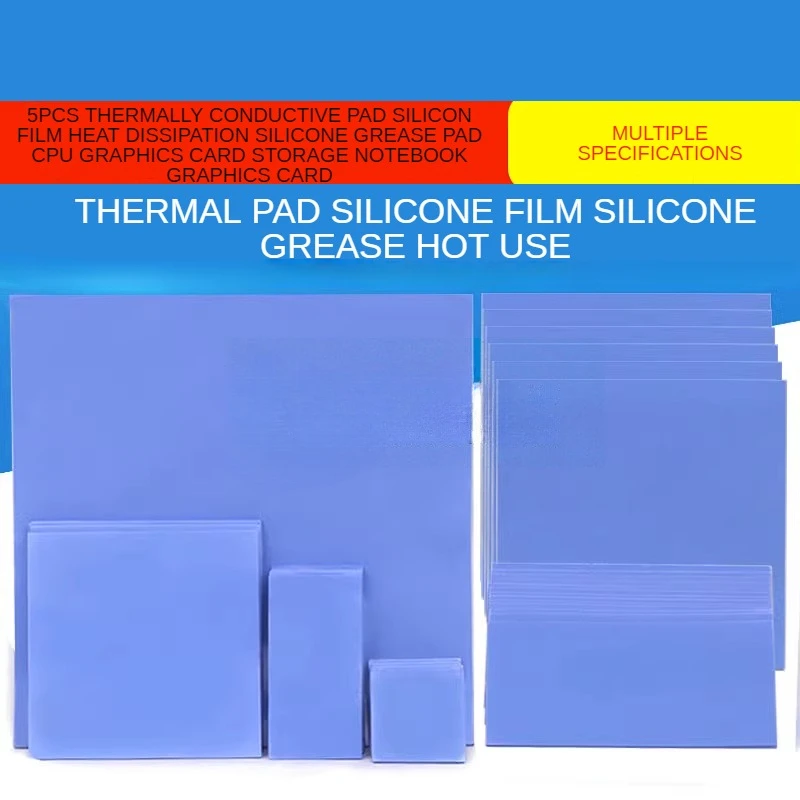 Coussretours de graisse en silicone pour dissipation thermique, film thermiquement conducteur, CPU, carte de ponçage, cahier de stockage, 5 pièces