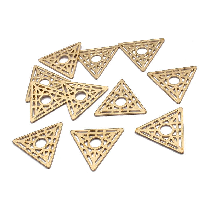 

10 шт. латунные полые треугольные соединители, позолоченные филигранные подвески, соединение для DIY браслета, ожерелья, аксессуары для изготовления ювелирных изделий