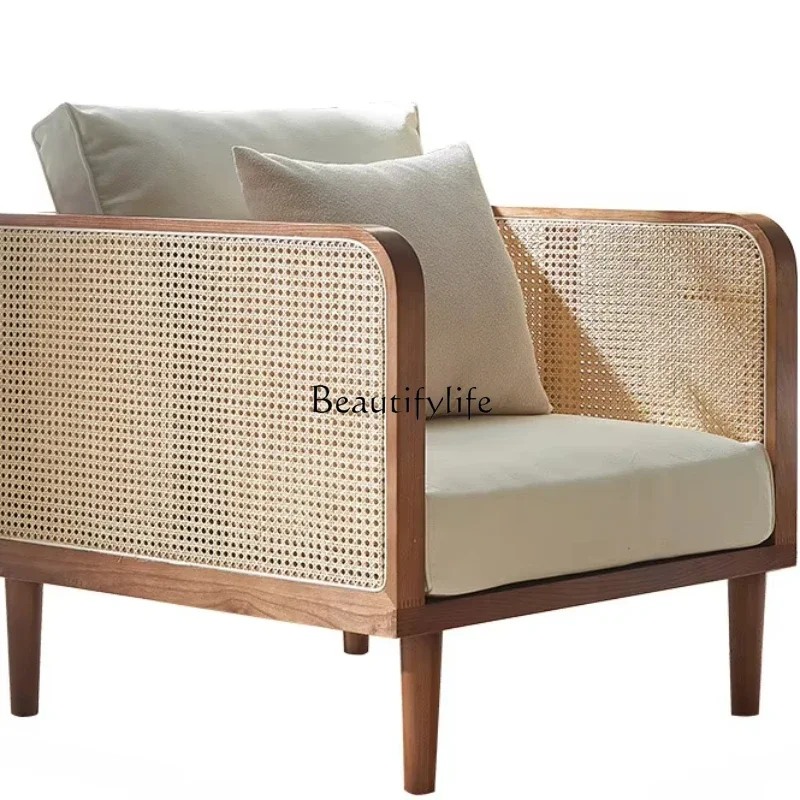 

LNordic solid wood rattan sofa B & B leisure wabi-sabi wind living room small apartment
