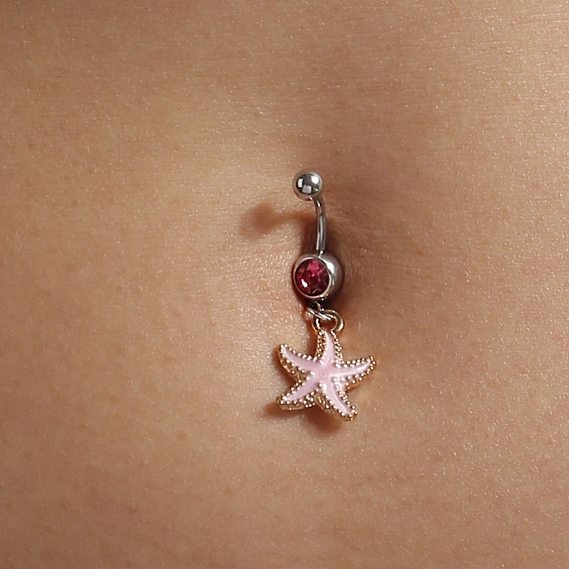 4Pcs/Set Cute Starfish Shell Belly Button Rings Sexy Navel Rings Belly Piercing Body Jewelry Women Girls Festival Jewelry Gift