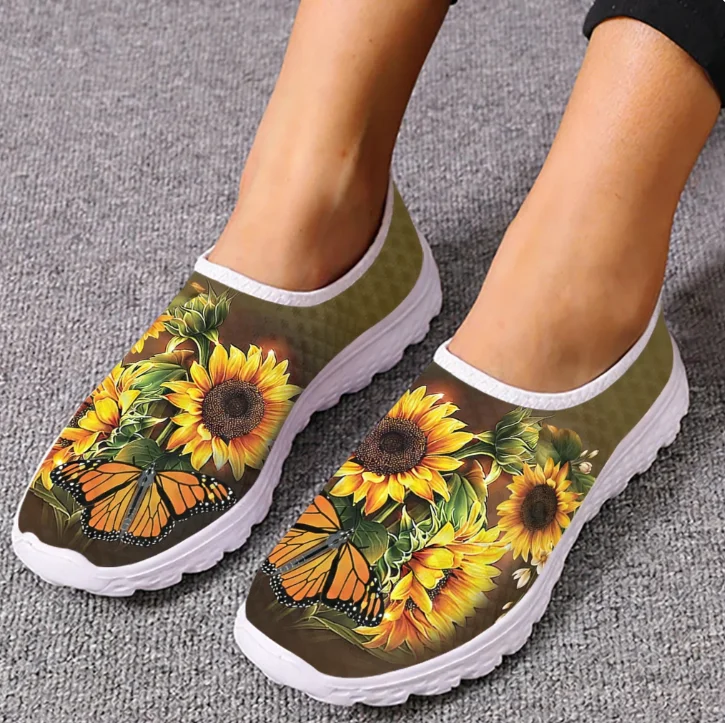 

Fashion Sunflower Butterfly Mesh High Quality Sneakers Women Men Teenager Casual Fashion Custom Made Tennis Flat Couple Shoes