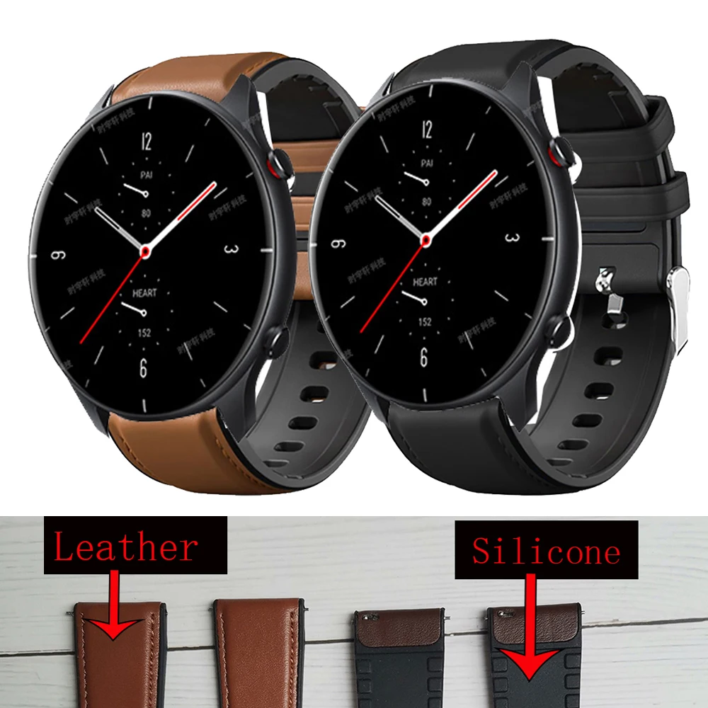 Leather Silicone Bracelet For Amazfit GTR 47mm Wrist Strap For Xiaomi Amazfit Pace / Stratos 1 2 3 / GTR2 / GTR 2e Watchband