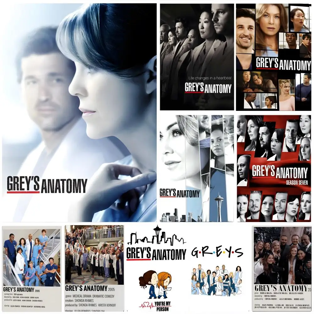 Greys Anatomy TV Poster Self-adhesive Art Waterproof Paper Sticker Coffee House Bar Room Wall Decor