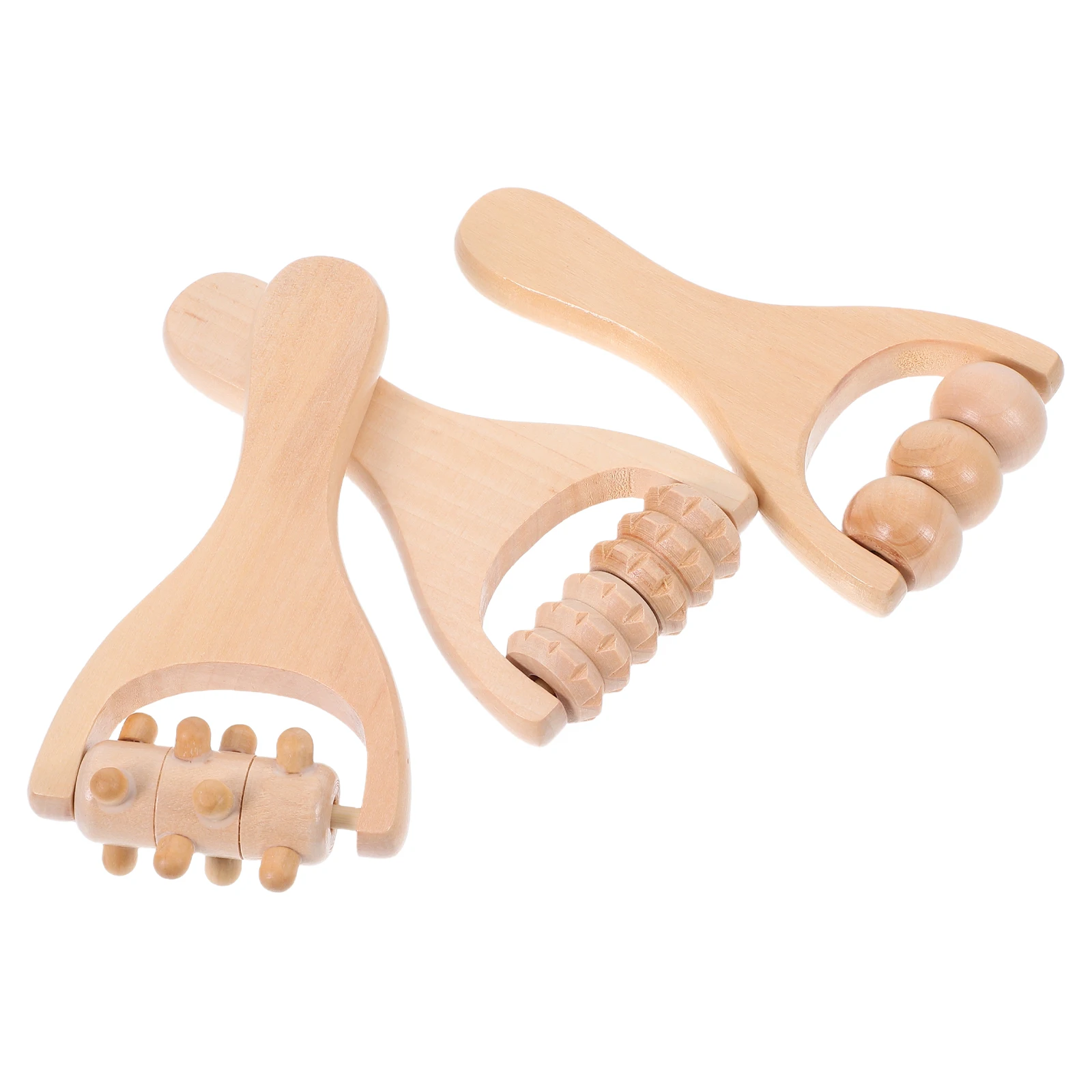 

3 Pcs Roller Massage Tool Back Wooden Belly Massager Tools Face Shoulder Arm Waist Rolling