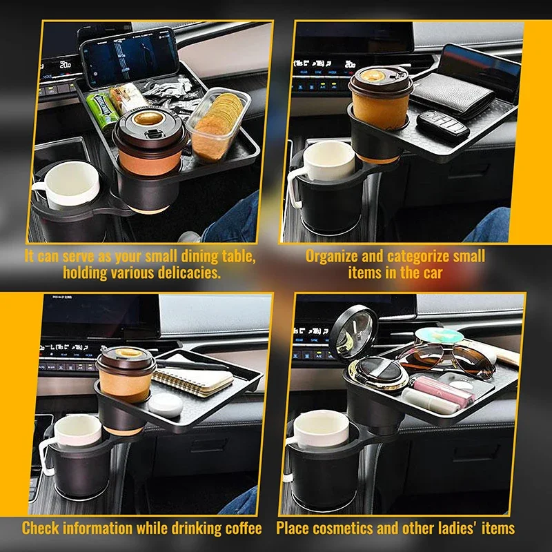 Auto-Getränkehalter-Ablage mit 360-Grad-Drehung, Tischschale, Auto-Organizer mit Doppel-Getränkehaltern und Handyhalterung für Reisen und Essen. – Detail 10