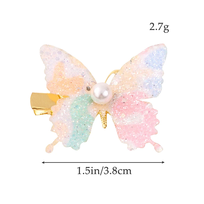 2Pcs Korean Style Pearl Metal Bow Hairgripes Exquisite Sequin Butterfly Hair Clip Women Girl Fashionable Hair Accessories