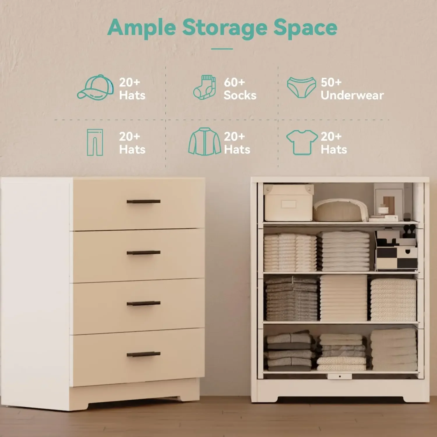 Tomadas de energia cômoda de madeira com 4 gavetas com porta usb e tipo c cômoda para quarto alta cômoda branca armazenamento para livin