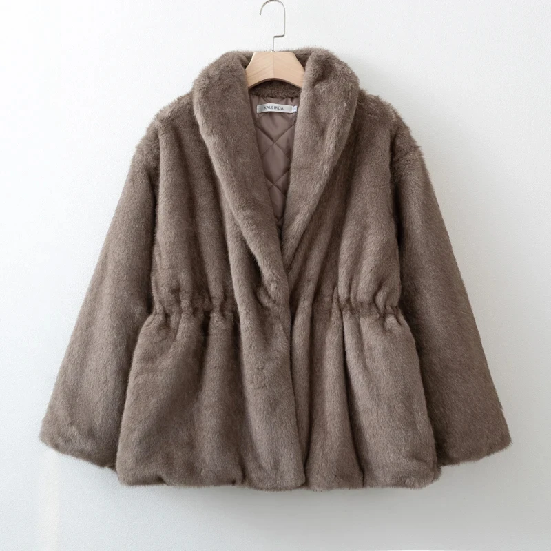معطف نسائي من الفرو الصناعي مبطن سميك من BJTZ، سترة شتوية دافئة من الفرو المزيف، ملابس خارجية فاخرة وأنيقة