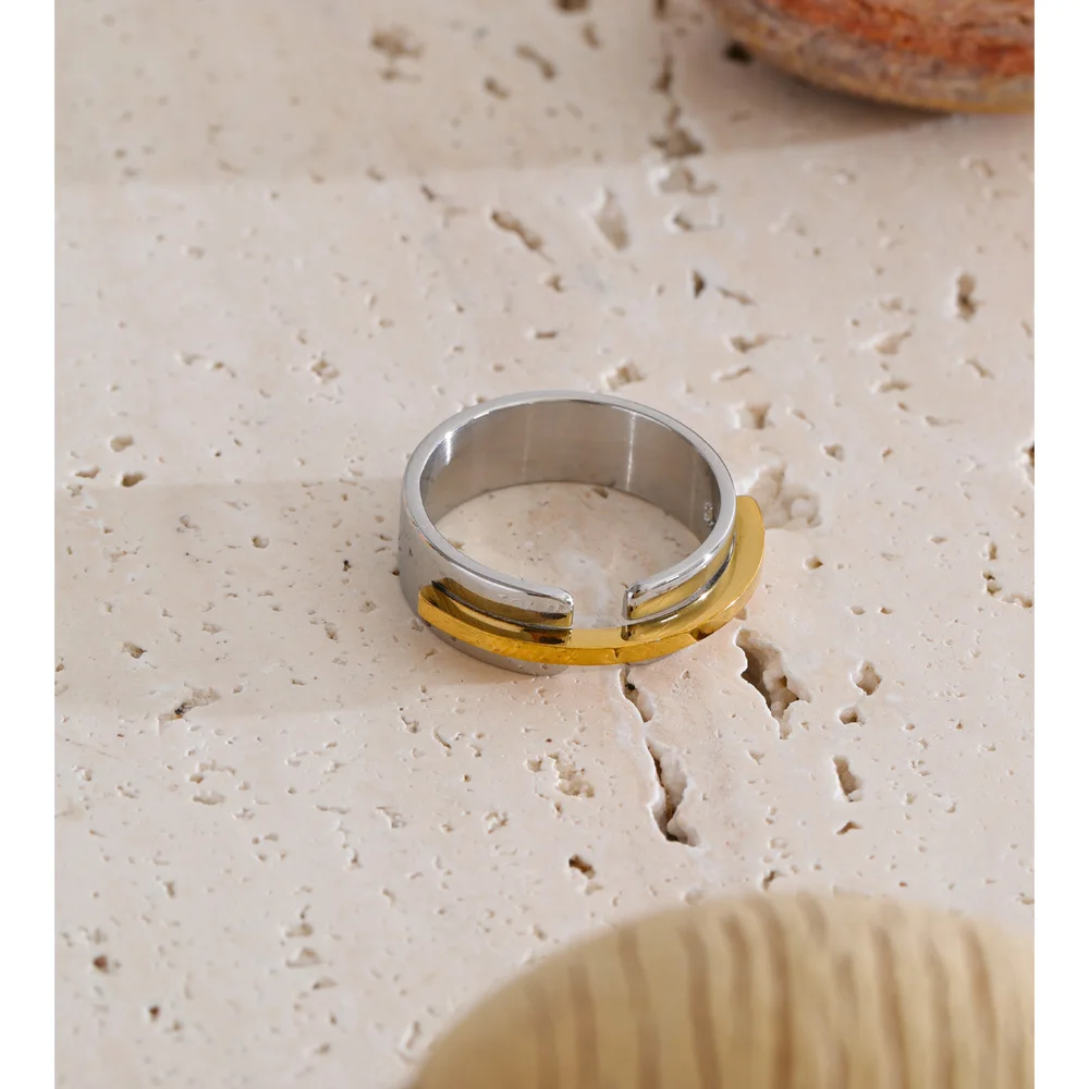 Yhpup Size 678 Stainless Steel Minimalist Double Color Ring Metal Daily Waterproof Fashion Finger Jewelry 2026