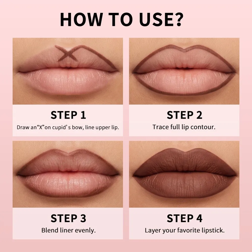 New Waterproof Lip Liner Pencil Non-stick Cup Creamy Lip Stain Pen Smudge-Proof Long Lasting Lip Contour Pencil Women