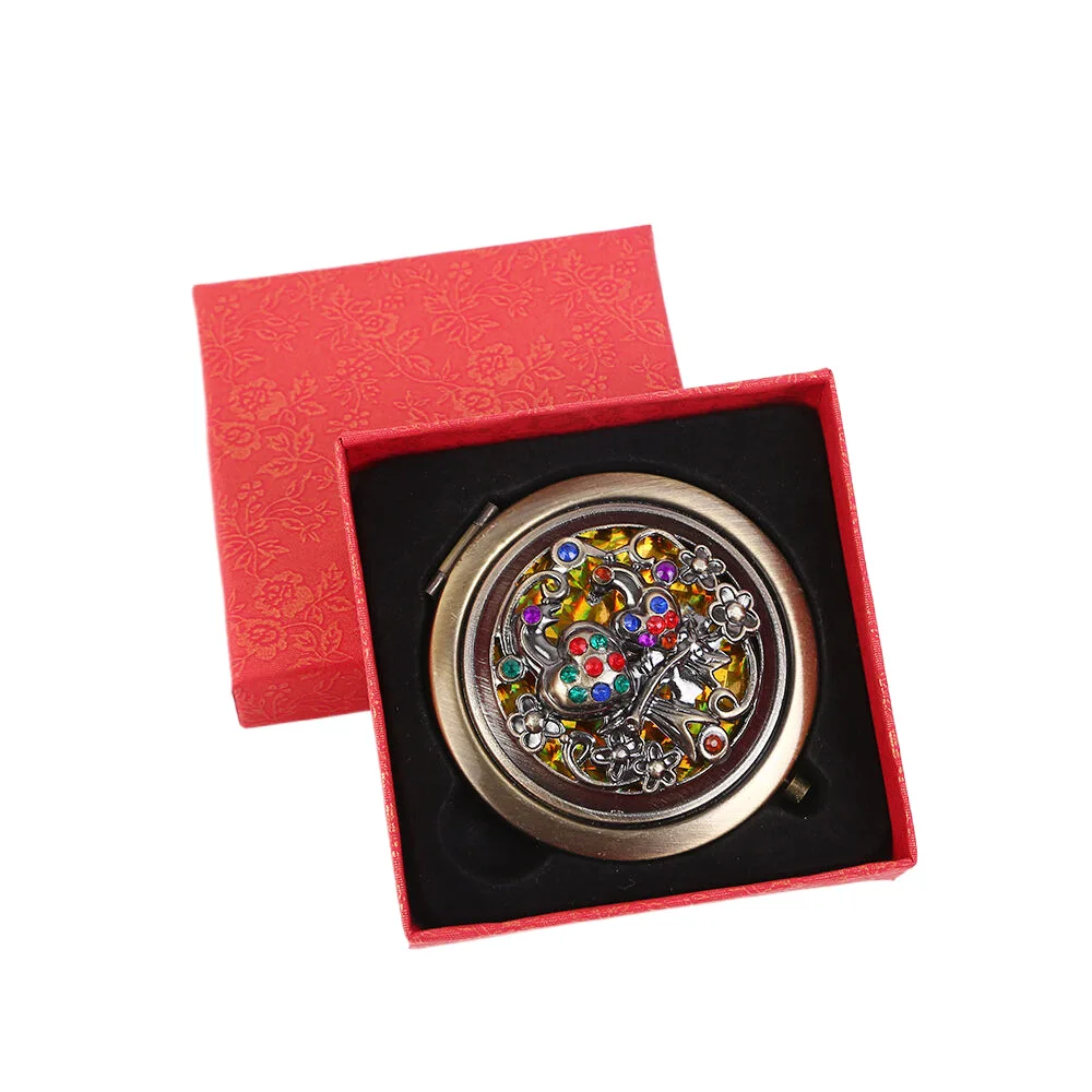 Round Compact Mirror Vintage - Style Mini Metal Makeup Mirror Women's Gift Pocket Folding Double-sided Makeup Mirror 7cm