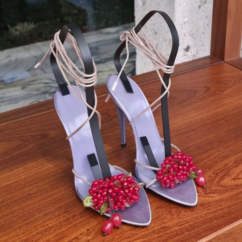 Rhinestone Sandal Women - Fruits Beaded Pendant Cross Straps Sandals