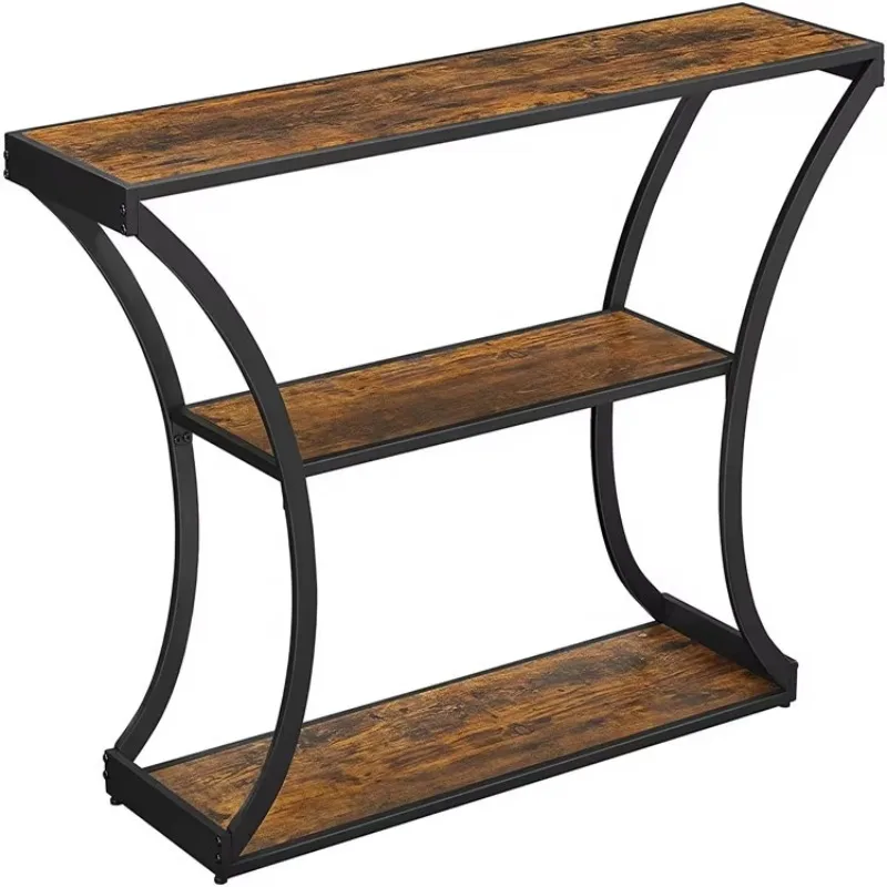 Industrial Metal Wood Home Living Room Sofa Corner Table Multifunctional Console Table with Storage Shelf
