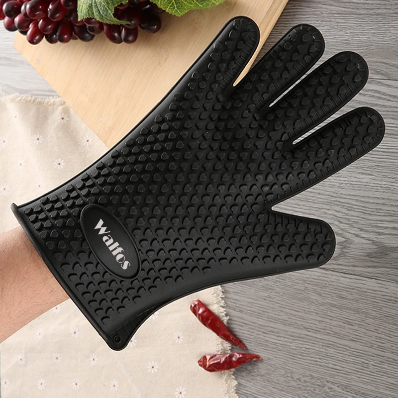 WALFOS 1 Piece Food Grade Heat Resistant Silicone Kitchen Barbecue Oven Glove Cooking BBQ Grill Glove Oven Mitt Baking Glove