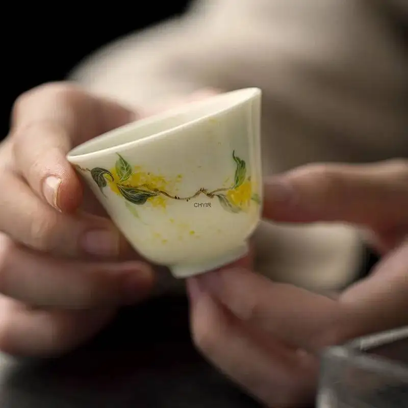 

Hand-painted Osmanthus Ceramic Tea Cup Small Size Tea Cup Chinese Kung Fu Household Tea Cup